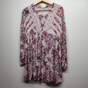 Altar'd State Tunic Mini Dress Women Size S Pink Floral Romantic Boho Fall